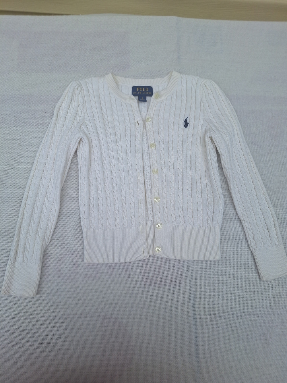 Polo Ralph Lauren Girls White Cable Knit Cotton Cardigan, Size 6
